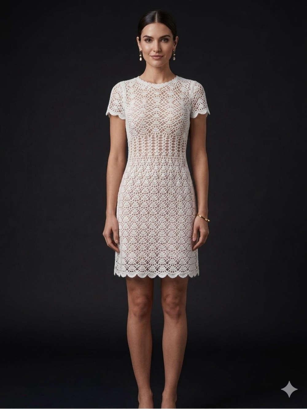 Michael Kors White Crochet Lace Short Sleeve Dress
